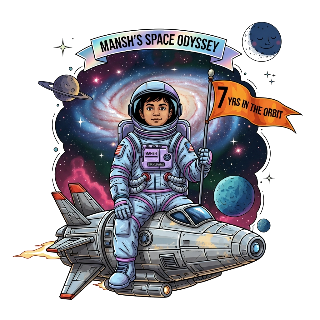 Custom design: A highly detailed, photorealistic digital painting of a confident Indian child astronaut, authentic skin tone and bla...