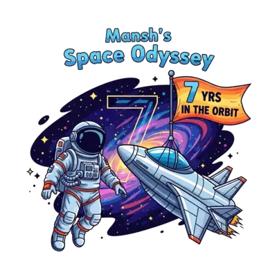 Design: A vibrant, adventurous illustration featuring a brave young astronaut in a de...