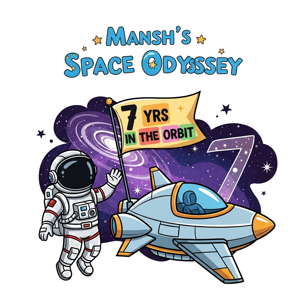 Custom design: A vibrant, adventurous illustration featuring a brave young astronaut in a detailed spacesuit, floating gracefully ne...