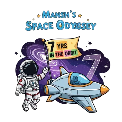 Design: A vibrant, adventurous illustration featuring a brave young astronaut in a de...