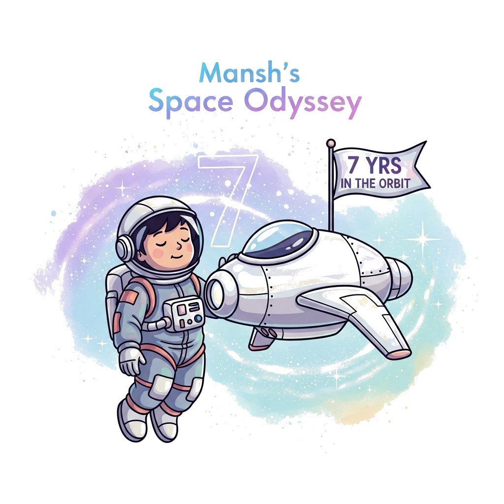 Custom design: A young astronaut with a serene expression, wearing a softly colored spacesuit (muted blues and grays), gently floati...