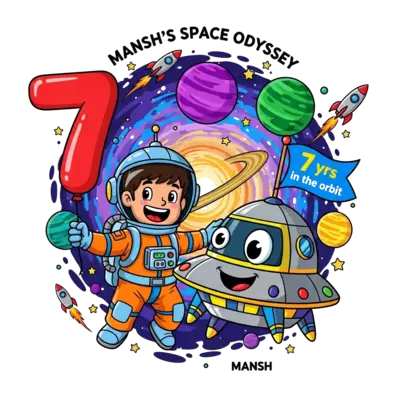 Design: A dynamic and colorful cartoon illustration featuring a cheerful astronaut bo...