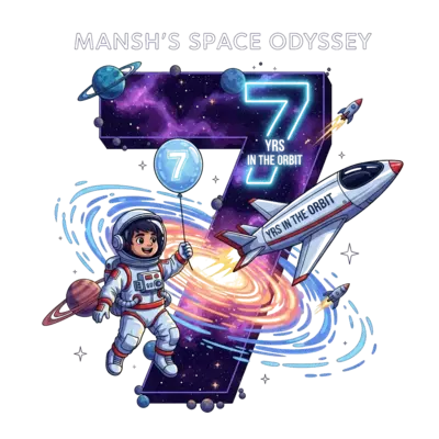 Design: A vibrant, bold, and semi-realistic illustration of a cheerful astronaut boy,...