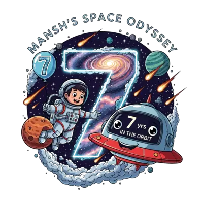 Design: A vivid, bold, and semi-realistic illustration of a cheerful astronaut boy, M...
