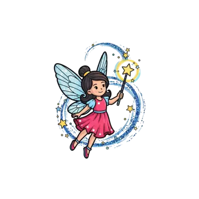 Design: A whimsical fairy princess with shimmering wings, holding a glowing magic wan...