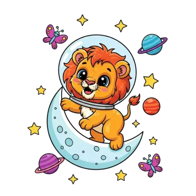 Design: A super cute, friendly cartoon baby lion cub with big eyes and a fluffy mane,...