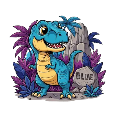 Design: A super cute, friendly cartoon baby Tyrannosaurus Rex, with big curious eyes ...