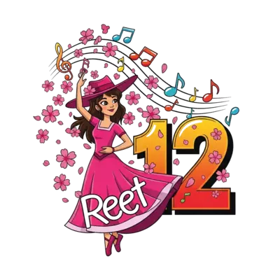 Design: A dynamic illustration of a girl, stylized to represent Reet, in a graceful W...
