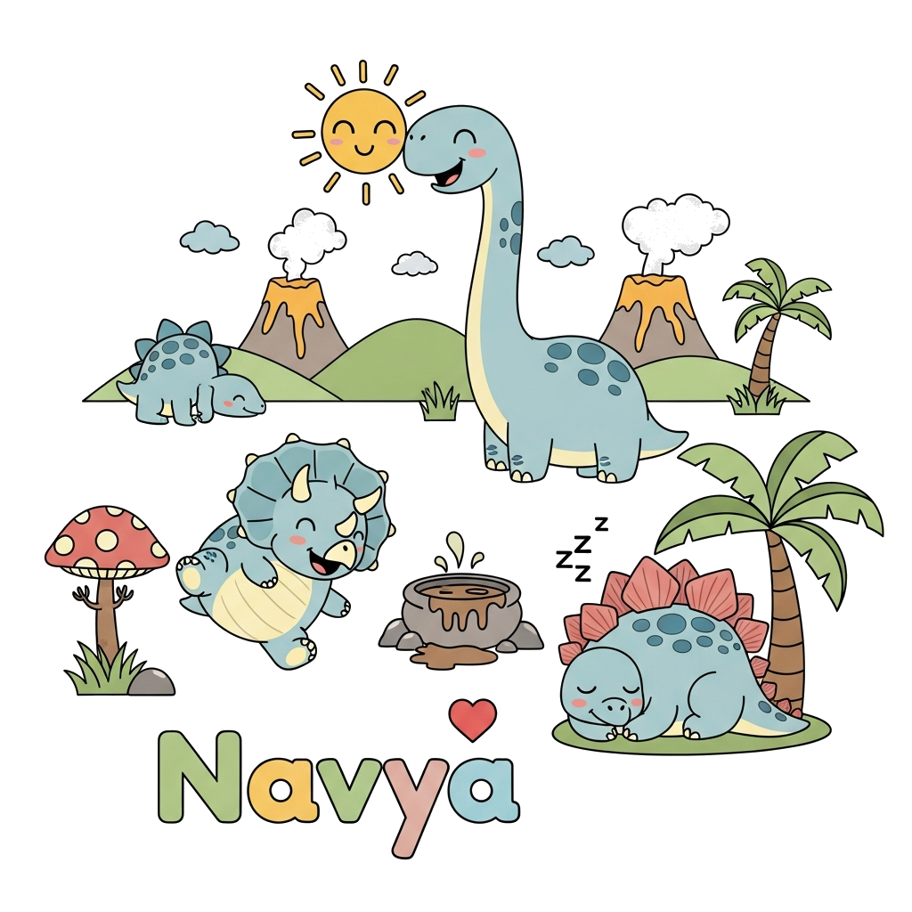 Custom design: A group of adorable, round cartoon dinosaurs (a happy Brontosaurus, a giggling Triceratops, and a sleepy Stegosaurus)...