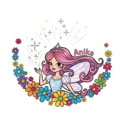 Design: A whimsical illustration of a beautiful fairy princess with flowing pink and ...