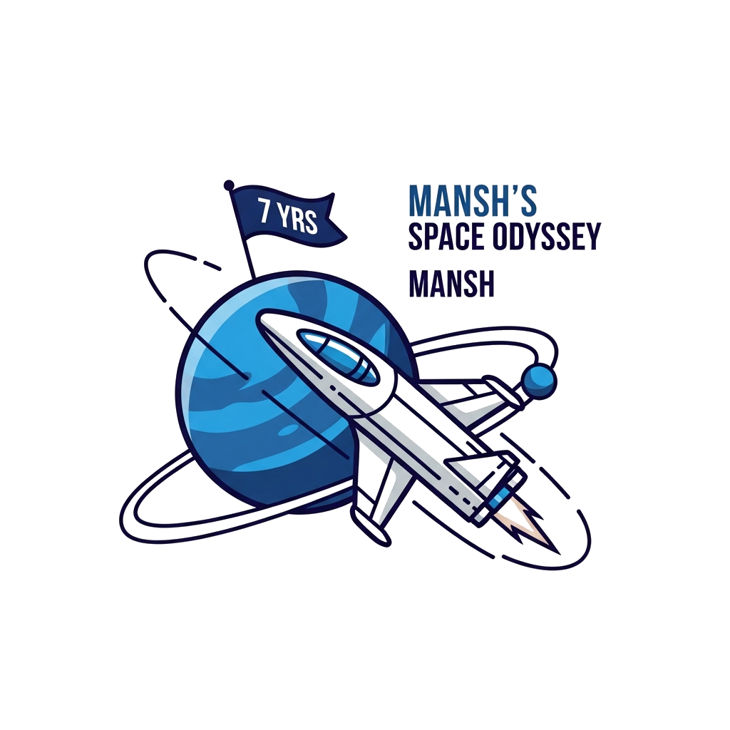 Custom design: A minimalist illustration of a sleek, modern spaceship gracefully orbiting a stylized planet. A small flag is proudly...