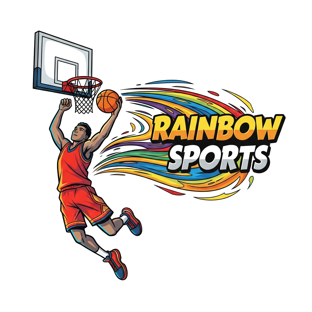 Custom design: A dynamic illustration of a basketball player mid-dunk, with the basketball and player's movement leaving vibrant rai...