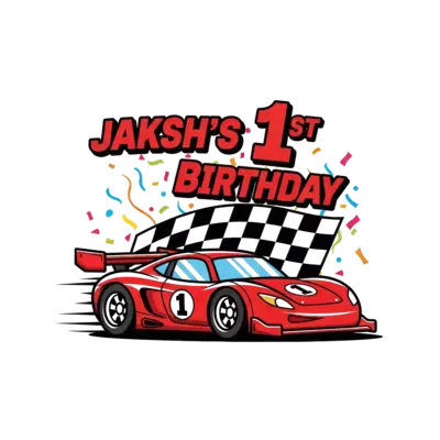 Design: A bold and cool cartoon illustration of a vibrant red race car with the numbe...