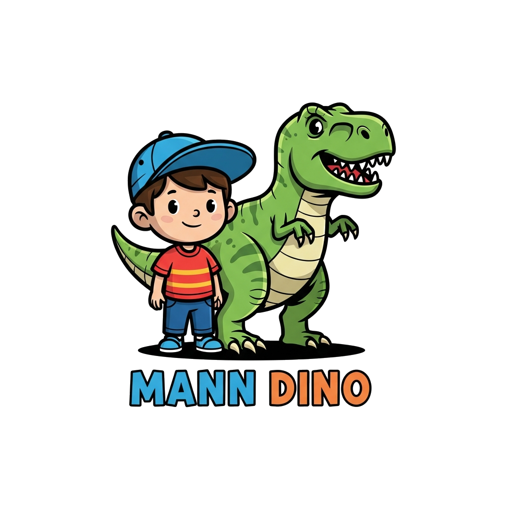 Custom design: My son standing with the T-rex dinosaur and down to that I want one line "Mann Dino"