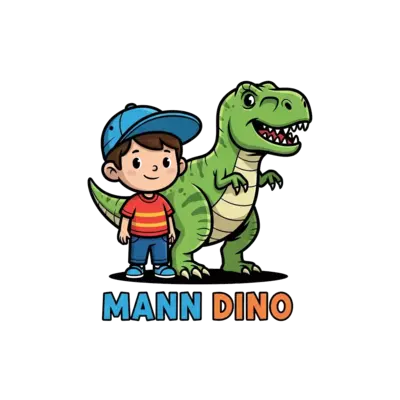 Design: My son standing with the T-rex dinosaur and down to that I want one line "Man...