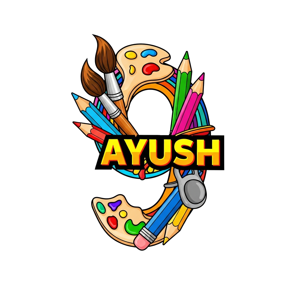 Custom design: A dynamic, bold graphic illustration featuring oversized art supplies like paintbrushes, pencils, and a vibrant color...