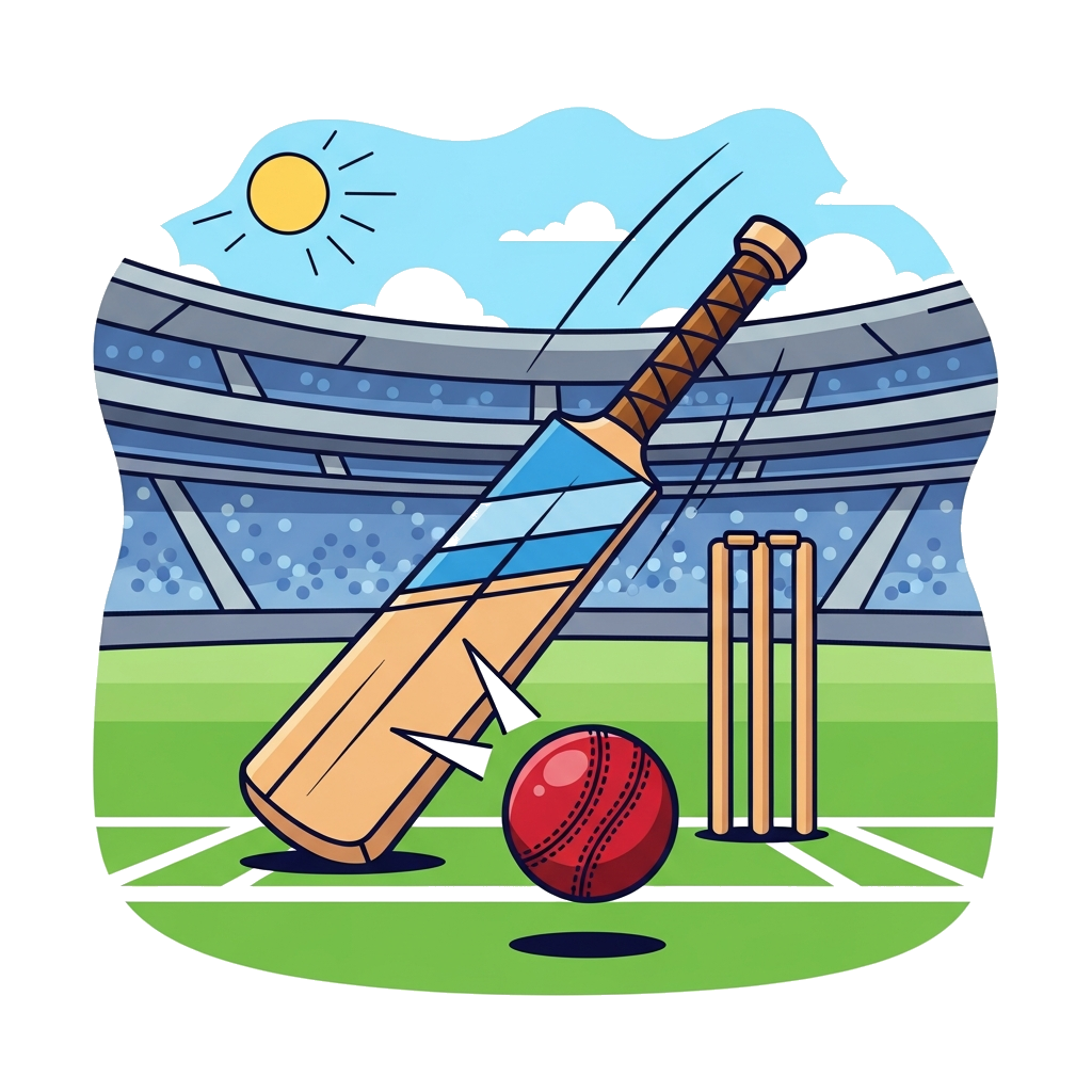 Custom design: A dynamic, realistic illustration of a young Indian child (gender-neutral) in a cricket uniform, confidently hitting ...