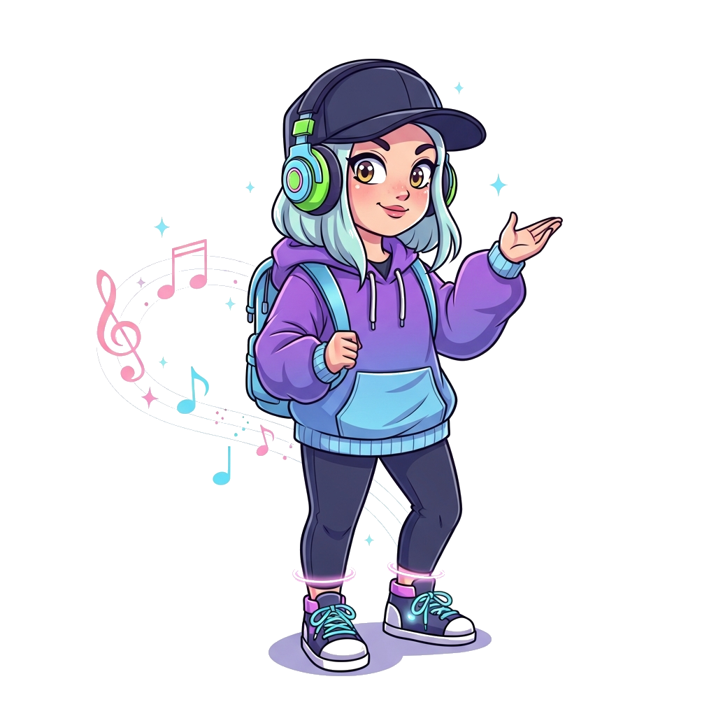 Custom design: “Cute, kid-friendly illustration of a K-pop inspired demon hunter girl named Mira in her undercover outfit. She has a...