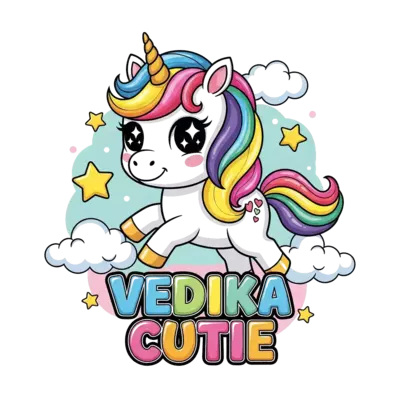 Design: A super cute, cartoony baby unicorn with big sparkling eyes, a rainbow mane a...