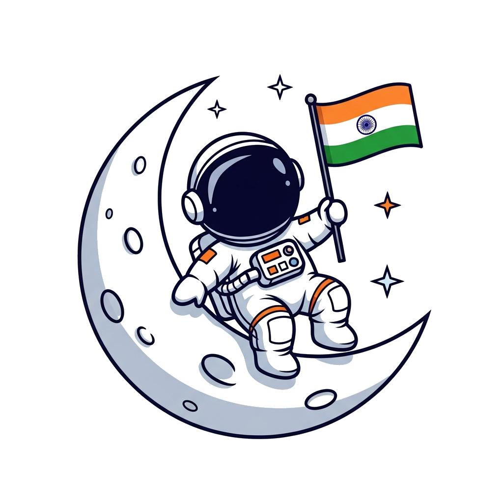 Custom design: Baby astronaut holding indian flag in moon
