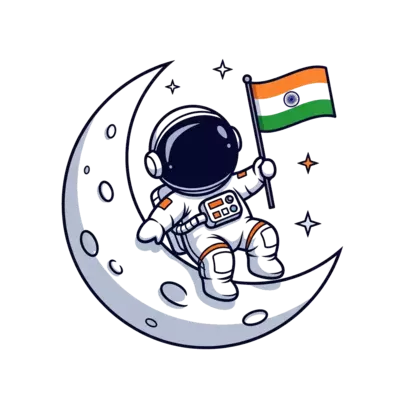 Design: Baby astronaut holding indian flag in moon
