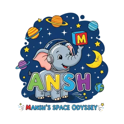 Design: A cheerful, cartoon baby elephant wearing a tiny astronaut helmet, playfully ...