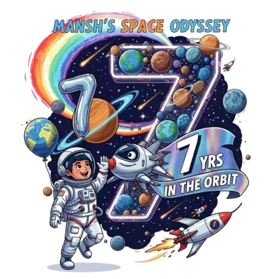 Design: A hyper-realistic illustration of a joyful Indian astronaut boy, Mansh, in a ...