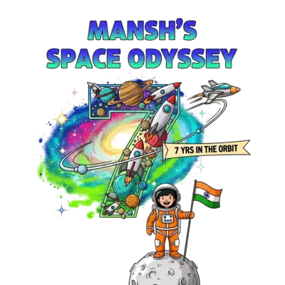Design: A super vibrant and detailed illustration with 'MANSH'S SPACE ODYSSEY' promin...