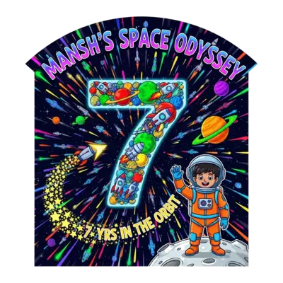 Design: A super vibrant and detailed illustration with 'MANSH'S SPACE ODYSSEY' promin...