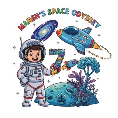 Design: A vibrant, child-friendly illustration featuring a cheerful 7-year-old Indian...