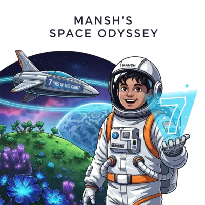Design: A highly detailed digital painting of a cheerful 7-year-old Indian astronaut,...