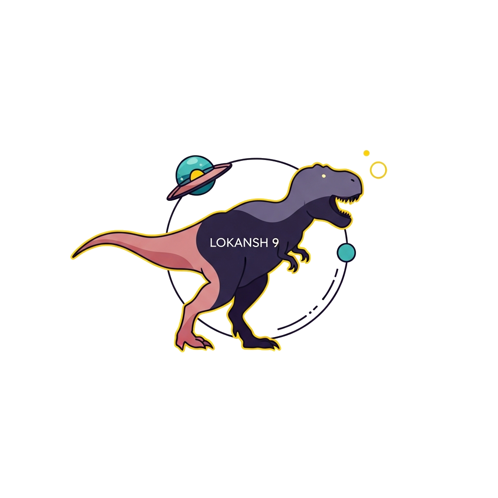Custom design: A sleek, minimalist vector illustration of a T-Rex silhouette integrated with a subtle spaceship outline, in a modern...
