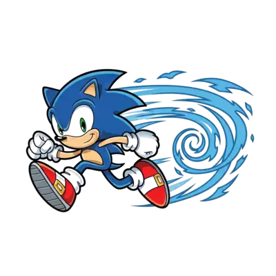 Design: A dynamic, cartoon illustration of Sonic the Hedgehog running at super speed,...