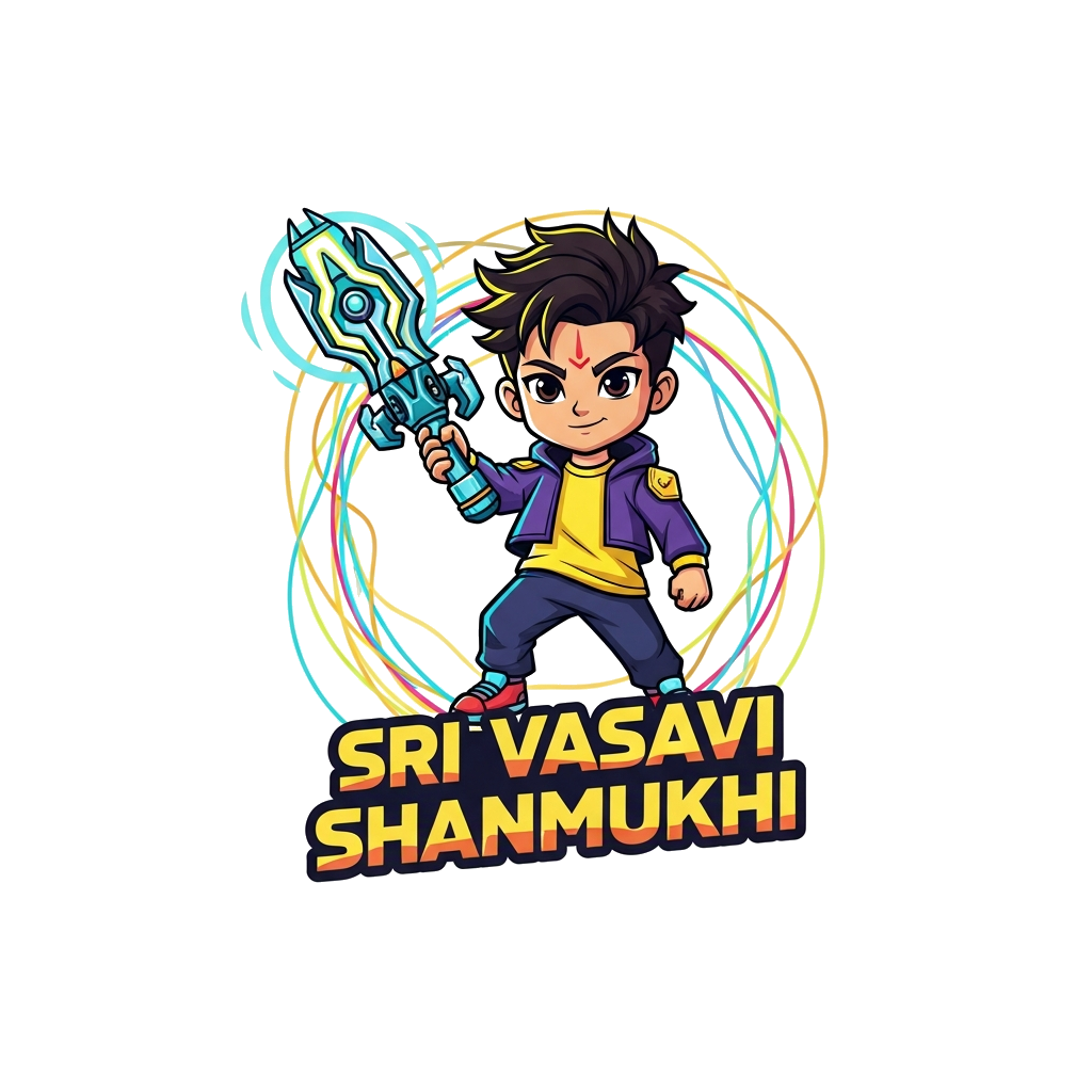 Custom design: A vibrant illustration of a confident, stylized K-pop inspired child character in a dynamic pose, holding a futuristi...