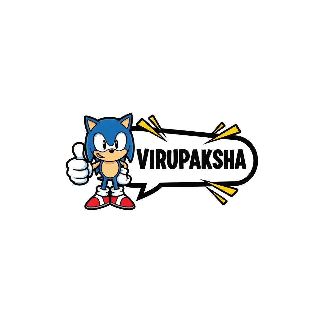 Custom design: A charming, simplified cartoon Sonic character giving a thumbs-up, with the name 'Virupaksha' integrated into a fun, ...