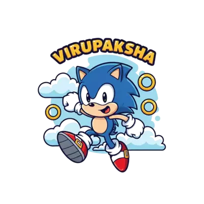 Design: An adorable, stylized Sonic character, running with a cheerful expression, wi...