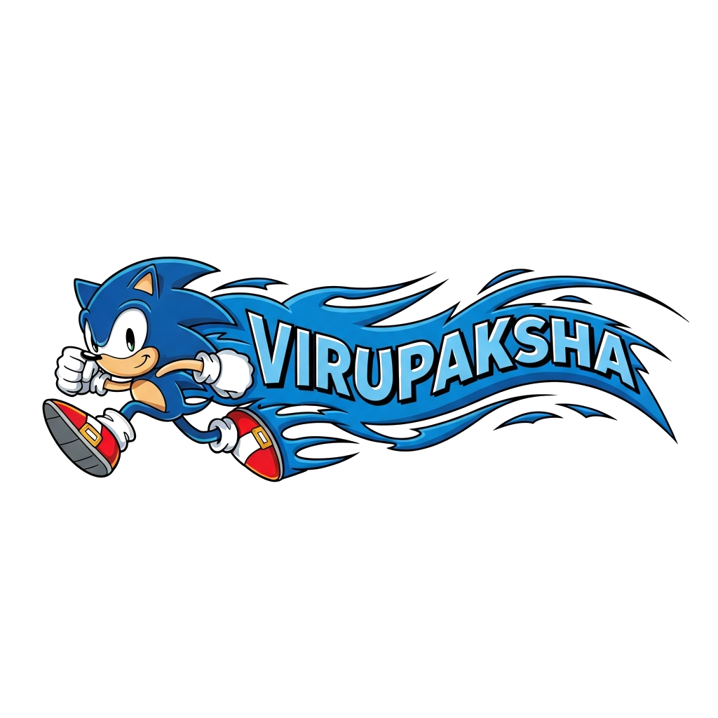Custom design: A dynamic, cartoon illustration of Sonic the Hedgehog running at super speed, with a trail of blue energy behind him,...