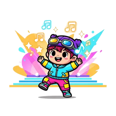Design: A vibrant cartoon illustration of a cute child character, dressed in trendy K...