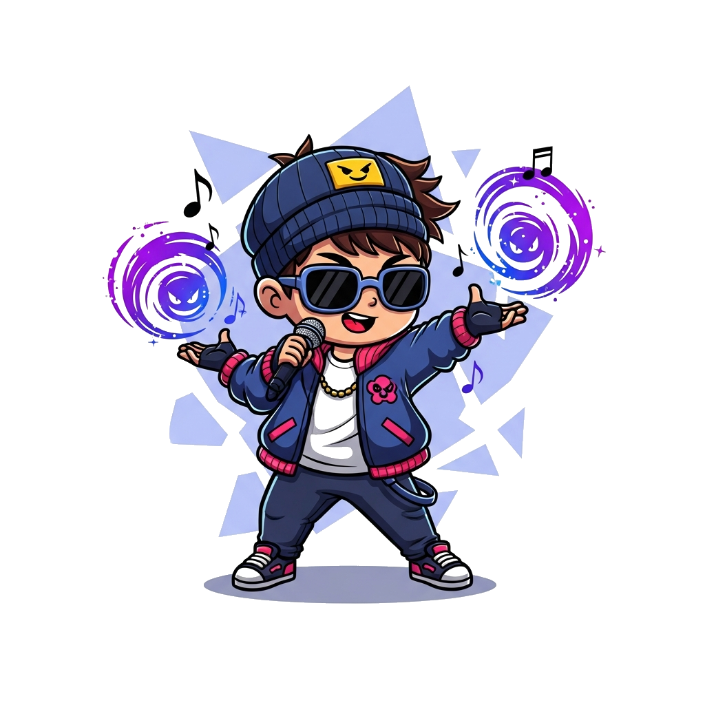 Custom design: A vibrant cartoon illustration of a cute child character, dressed in trendy K-pop idol fashion with a cool, stylized ...