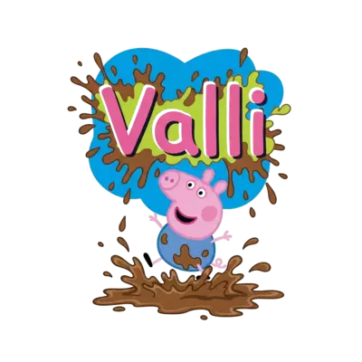 Design: A lively and colorful illustration of Peppa Pig having a fantastic time, jump...