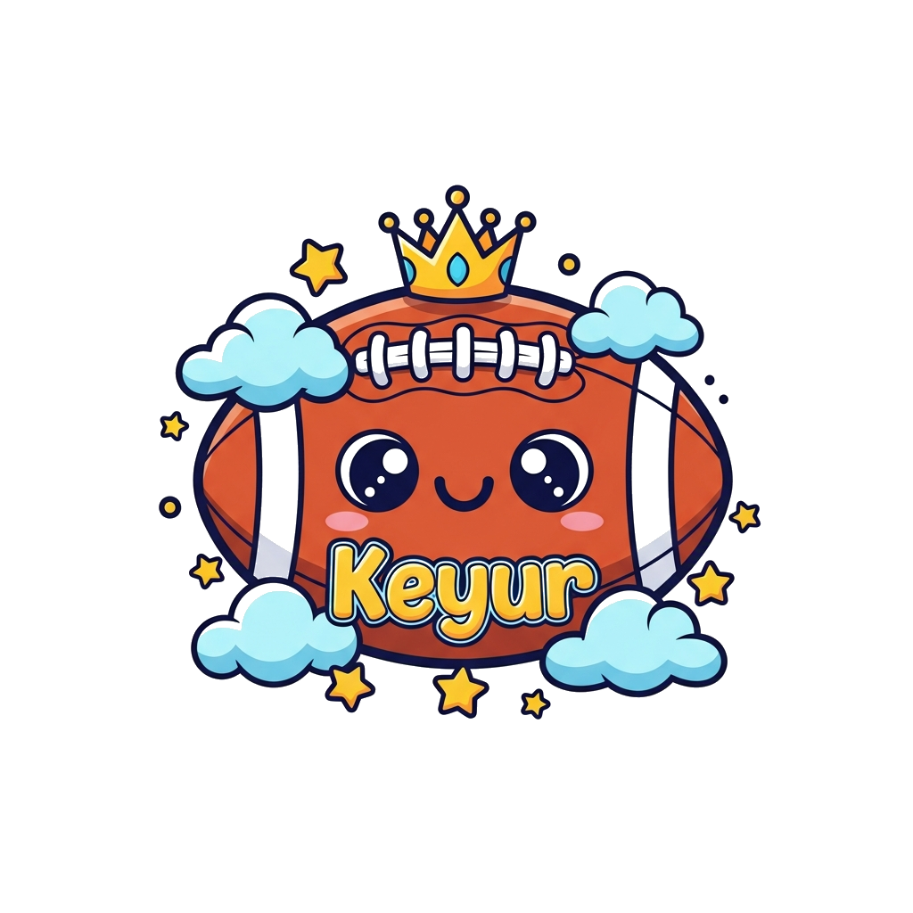 Custom design: A cheerful cartoon football with big friendly eyes, wearing a tiny crown, surrounded by small, fluffy clouds and star...