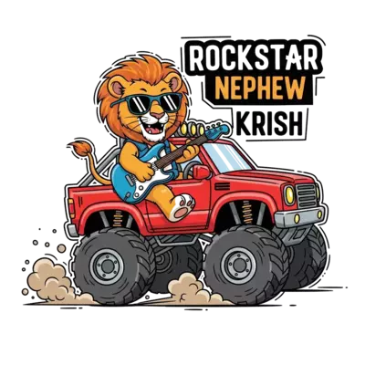 Design: A dynamic cartoon illustration of a cool lion cub wearing sunglasses, playing...