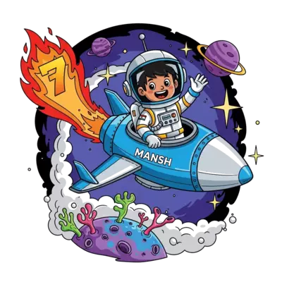 Design: A vibrant cartoon illustration of a cheerful Indian boy, Mansh, depicted as a...