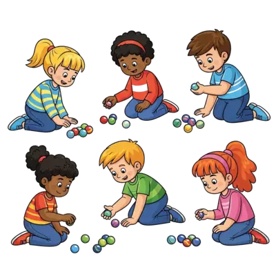 Design: A design with children playing with marbles 