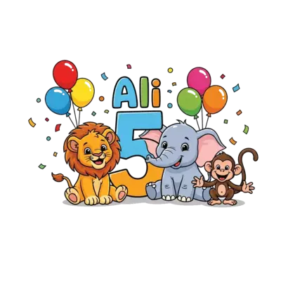 Design: A vibrant and colorful illustration of cute jungle animals (lion cub, baby el...