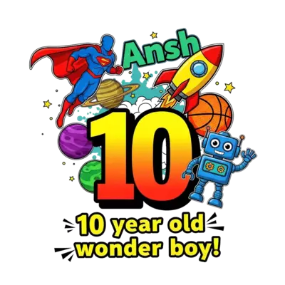 Design: A vibrant, dynamic collage illustration for a 10-year-old boy. Central to the...