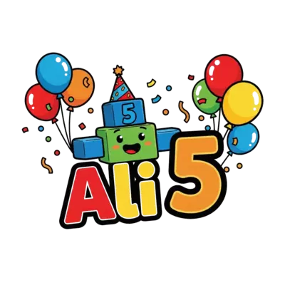 Design: A cheerful illustration of the Numberblock character 'Five' wearing a birthda...