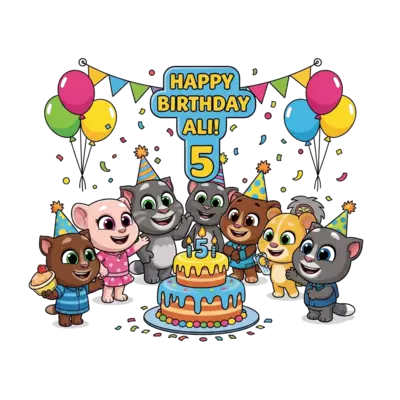 Design: A cute and playful illustration of Talking Tom, Talking Angela, Talking Ginge...