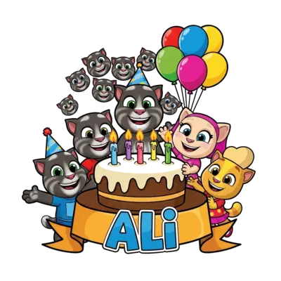 Design: A vibrant cartoon illustration featuring Talking Tom, Talking Angela, and Tal...