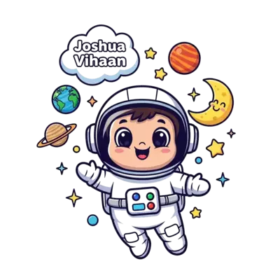 Design: A very cute, chubby cartoon astronaut character, with large friendly eyes, fl...